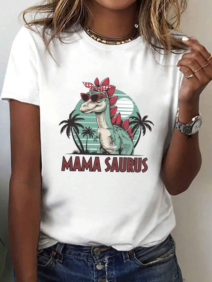 Camiseta de cuello de tripulación de manga corta con diseño de mamá de Stegosaurus, perfecta para verano y primavera, diseñada para mujeres