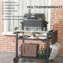 Outsunny Grill Cart, Grill Table With Folding Side Table, 3 Levels, 6 Hooks, Wheels, Bottle Rack, Garden And Patio Tabletop. - Black - View 7