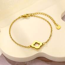 1 chiếc mặt dây chuyền hình hoa và cỏ ba lá rỗng mạ vàng 18K bằng thép không gỉ, dây chuyền và vòng tay, trang sức tối giản sang trọng. - Nhiều màu - Xem 7