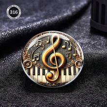 2DFLAT 复古音乐主题不锈钢胸针，金色高音谱号钢琴键盘及音符设计，男女皆宜的时尚配饰，音乐爱好者礼物，翻领别针，高品质金属徽章，独特艺术风格装饰 - A - 查看 4