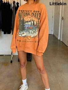 90s National Parks Unisex Sweatshirt Granola Girl Shirt Respect    Local Wildlife Pullover Hiking Camping Clothes Wanderlust Shirt - 橘色 - 查看 3