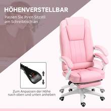 Office Chair, Desk Chair, Footrest, Tilt Function, Casters, Height Adjustable, Faux Leather, Pink - Rose Red - View 8