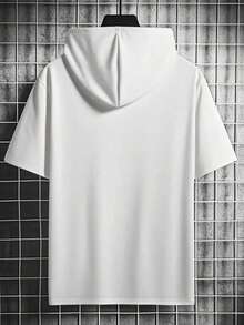 FRACTYR Men's Summer Casual Solid Color Hoodie And Drawstring Waist Shorts Set - White - View 4