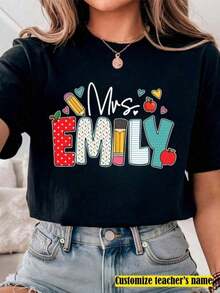 1 Personalized Teacher T-Shirt, Teacher Name T-Shirt, Personalized Teacher Gifts, Teacher Thank You Gifts, Back To School T-Shirt, Teacher Gift, 180g 100% Cotton - 黑色 - 查看 7