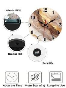 Elegant Gold & Brown Swirl Wooden Wall Clock - Silent, Round Analog Display Suitable For Living Room, Kitchen, Office - 10 Inch, 12 Inch Size Options - Requires AA Battery (Not Included), Wall Decor Clock - Multicolor - View 5