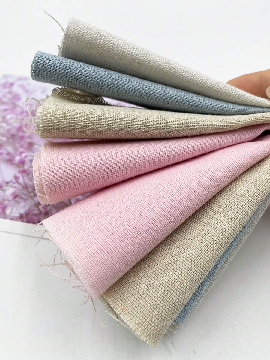 4pcs 25cm X 25cm Linen-Like Fabric, Soft Muted Tones In Pink, Beige, Blue & White, Suitable For Embroidery, Traditional Clothing, Holiday Decor, Gift Wrapping And Various Craft Projects - Imitation Linen - View 1