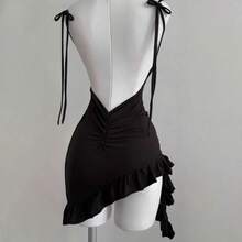 2025 Mini vestido Sexy sin mangas y espalda descubierta para mujer, vestidos ajustados con cordones de verano de Europa América, vestido negro para fiesta en la calle y Club - Negro - Ver 3