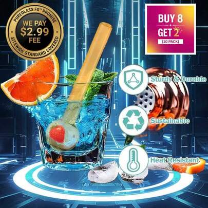 [$2.99 Shipping Included On All Items]8 Pcs Reusable  Glass Straws, 4-Inch Straight Shatterproof Glass Straws, With Cleaning Brush, Suitable For Bar Drinks, Cocktails, Milkshakes, Coffee, And Juice