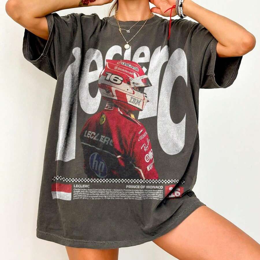Charles LeclercF1 Shirt Vintage Formula 1Racing Graphic ComfortColors TeeLeclerc Fan Apparel Scuderia Gift - 黑色 - 查看 1