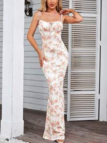 Sexy Fitted Long Sleeveless Dress With Open Back Design - Burnt Orange - View 1