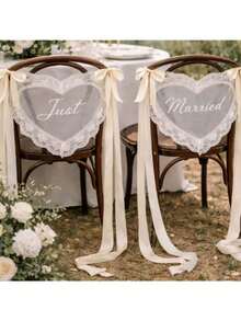 2pcs Lace Bride/Groom Or Married/Newlywed Chair Back Decoration Set, Elegant Transparent Lace Chair Covers With Ribbon, Suitable For Groom And Bride, Newlywed Chair Decor, Suitable For Wedding Ceremony Reception, Proposal Anniversary Party Decoration - View 5