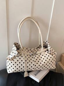 1pc Solid Color PU Fabric Polka Dot Pattern Metal Buckle Decor Large Capacity Women's Tote Bag Suitable For Commuting And Shopping - A - View 1