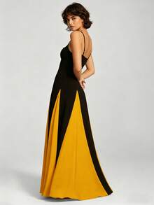 2026 Spring New Women's Clothing, Cross-Border European And American Dress, Sexy Waist-Cinching Pleated Solid Color Large Hem Strap Dress - 28457 - 向日葵色 - 查看 8