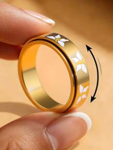 Butterfly Ring For Women, 18K Gold Plated Stainless Steel Rotating Anxiety Relief Jewelry - Butterfly - View 4