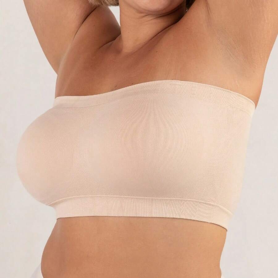 [Free Shipping]  Truekind Convertible Strapless Bandeau Bra With Wireless Comfort, Anti-Slip Grip & Removable Straps - Chai - View 1
