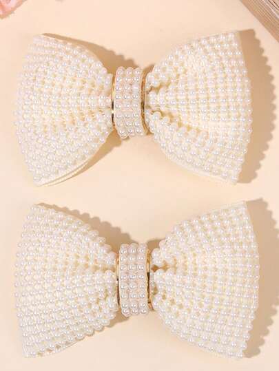 2 piezas Clips para el cabello con lazo de perlas para niñas, Elegantes pasadores de moda, Clips de cocodrilo y pasadores para el cabello, Accesorios para el cabello para bodas, fiestas y uso diario