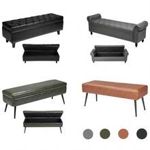 Uimoso PU Leather Ottoman Shoe/ Metal Shoe Entryway - 41-50inch+Green With Storage - View 3