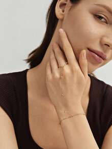1pc Fashion Pearl Chain Finger Ring, Delicate Bracelet Suitable For Daily Wear By Women (Random Bead Count) - Gold - View 3