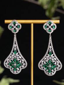 1 Pair Unique Design Women's Earrings, Jewelry, Floral, Hollow Design, Zirconia Earrings, Elegant Luxury, Suitable For Women's Daily And Banquet Wear, All Seasons, Gift - Earring - View 7
