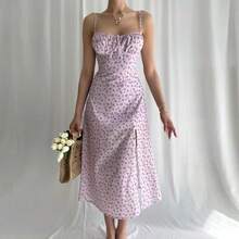 Hugcitar mujeres elegante Floral vacaciones en la playa ceñido al cuerpo ropa de calle vestido largo 2024 ropa de verano artículos al por mayor para negocios - 752-Rosa - Ver 1