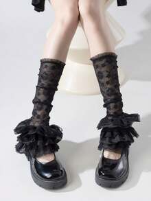 1 đôi tất giữ ấm chân kiểu Lolita viền ren đen/trắng, có thể dùng như ống tay áo dễ thương. - Nhiều màu - Xem 11