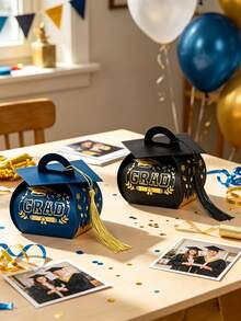 40pcs/20pcs/10pcs Graduation Cap Gift Boxes, Graduation Party Favors Candy Boxes With Tassels, Desktop Decor For 2026 Graduates - Multicolor - View 2