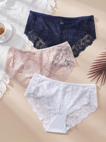 3pcs Plus Size Women Lace Panties - Multicolor - View 1
