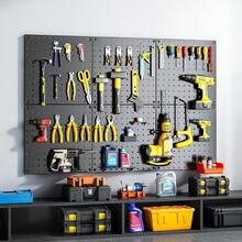 Peg Board, 70PCS Heavy Duty Metal Pegboard With Hooks, 6 Pack Black Peg Board Panels, 50lbs Load Capacity Each, Pegboard Wall Organizer For Garage, Workshop, Craft Rooms Total 24" X 36" - Black - View 4