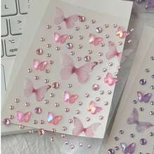 20pcs/15pcs/12pcs/1pc Y2K 粉色亮片水鑽貼紙，可移除壓克力寶石裝飾貼花，含愛心、蝴蝶結與翅膀圖案，適用於DIY手工、筆電、手機殼及情人節裝飾 - 粉色 - 查看 11