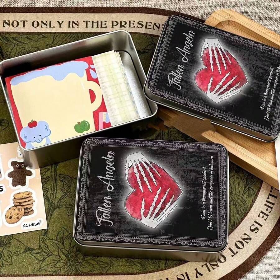 Gothic Dark Red Heart Matte Iron Box Storage, Ins High-Quality Sticker, Tarot Card Storage Box, Desktop Dust-Proof, Size: 12cm*9cm*4cm - Multicolor - View 1