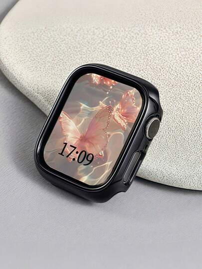 1 chiếc ốp lưng đồng hồ mạ điện PC màu đen thời trang dành cho nam và nữ, thiết kế rỗng, thoải mái, chống rơi vỡ, phù hợp với 40/41/42/44/45/46/49mm, Series Ultra/SE/11/10/9/8/7/6/5/4, phụ kiện ốp lưng đồng hồ thông minh.