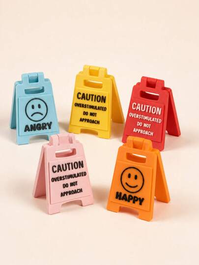 1pc Mini Warning Mood Sign Desk Toy, Funny Humorous Message Plaque, Happy/Angry/Overstimulated Keep Out Warning Sign, Portable Foldable Desktop Decoration, Novel Office Quote Sign Ornament, Stress Relief Gift.