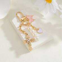 1pc Cross, Heart, Butterfly Decorated Keychains, Keyrings, Bag Charms, Car Key Rings, Accessories For Women - Gold - View 6