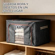 Contenedor De Almacenamiento De Ropa 66L Plegable, Contenedor De Mantas Con Ventana Transparente Y Marco De Acero, Organizador De Tela Con Cremallera Suave Y Asa Lateral, Organización Para Closet Hogar Y Espacios Reducidos - 66L Gris - Ver 7