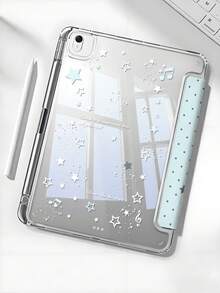 1个：优雅波点和音符Y型折叠透明亚克力保护壳，适用于iPad 11 A16/10/9、Air 11 2026 M4、Pro 11 2025，全角保护，支持自动唤醒/睡眠，中性设计，适合办公/学习/送礼，多角度支架，非磁性保护壳 - 藍色 - 查看 3