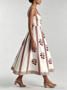 2026 Spring New Women's Clothing, Cross-Border European And American Dress, Sexy Waist-Cinching Pleated Solid Color Large Hem Strap Dress - Hoa hồng trắng - Xem 7