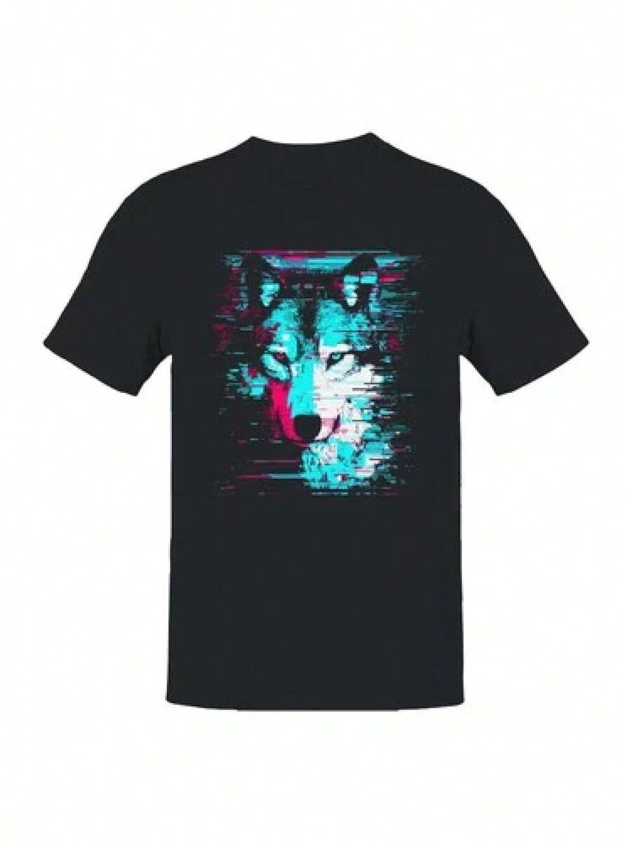 Unisex T-shirt Glitch Art Wolf Neon Vision Herr T-shirt herr t-shirts herrkläder herrset herr t-shirt herrartiklar vardagsklänningar för kvinnor damset eleganta blusar dam t-shirts damklänning - Svart - Visa 1