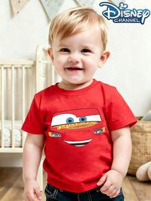 Disney Cars: Lightning McQueen, Cartoon Themed Printed Short Sleeved T-Shirt, Suitable As A Birthday Gift For Fashionable And Cute Children In Spring, Summer, And Autumn. - Red - View 2