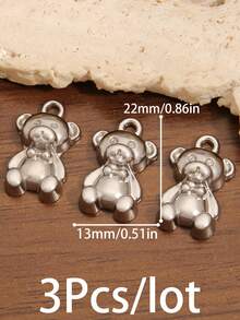 3 piezas/lote Encantos de oso lindos chapados en oro de 18K de acero inoxidable para hacer joyas, pequeños colgantes de oso aptos para accesorios de bricolaje de collar, pulsera y pendientes - Osa Menor - Ver 11
