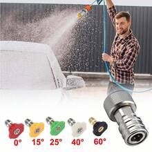 Garden Hose To Mini Power Washer Adapter-3/4 GHT To 1/4", Garden Hose Pressure Washer Attachment, Convert Water Hose To Power Washer Connector, Stainless Steel (Connector +5 Nozzle Set) - Silver - View 1