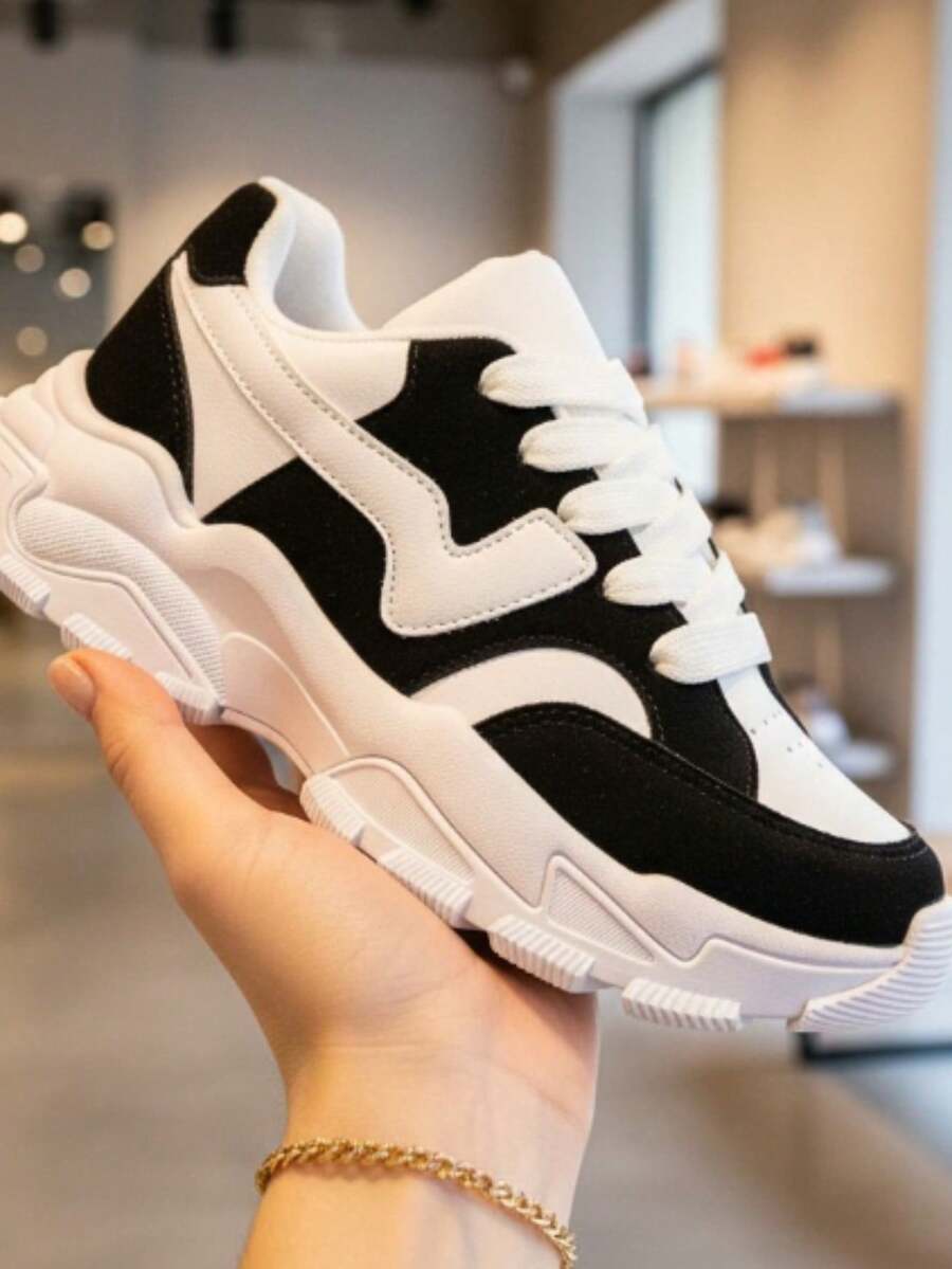 Marts Women's Chunky Platform Shoes With Tractor Sole - 黑白 - 查看 1