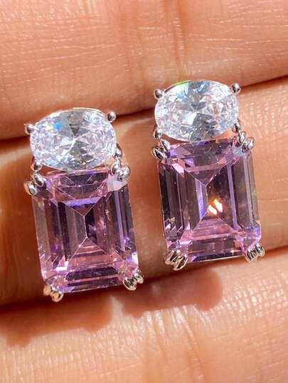 1 Đôi bông tai đính đá Cubic Zirconia, kiểu dáng thu hút dành cho thanh thiếu niên, thích hợp để đeo hàng ngày, trang trí tiệc, làm quà sinh nhật.