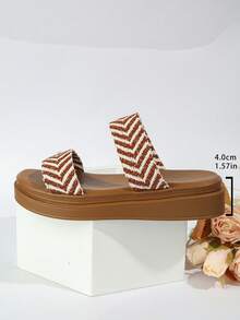Women's Thick Sole Comfortable Versatile English Style Beach Sandals, Colorblock Strap Flat Casual Shoes For Summer - Flower Palm - View 8