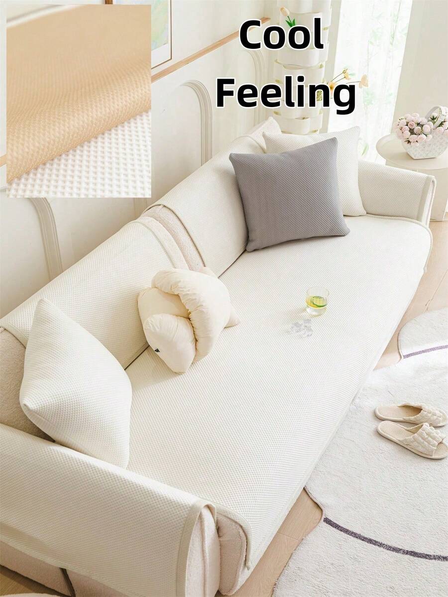 1 chiếc đệm sofa hình hạt đậu mát mẻ, chống bẩn, đa năng, dùng được quanh năm, kiểu dáng đơn giản và hiện đại, chống trầy xước và chống trơn trượt cho mèo, có thể dùng cho sofa hình chữ L và sofa 1/2/3/4 chỗ ngồi (Bán lẻ từng chiếc) - Màu be - Xem 1