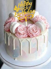 1 pieza Decoración para pastel de cumpleaños de acrílico dorado con mariposa brillante para decoración de fiesta de cumpleaños - multicolor - Ver 5