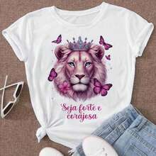 Unisex Short Sleeve Blouse, Plus Size, Neutral, 100% Cotton, Lion Print, Casual, Round Neck, Available In Brazil, 24h Shipping, Colors: Black And White - J2K - 查看 2