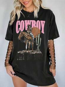 Camiseta De MúSica Country, Camiseta De Los 90S De MúSica Country, Camiseta Con Estampado Occidental, Camiseta De Concierto De MúSica Country, Linda Camiseta Estilo Western, Camiseta Para Mujer - Negro - Ver 1