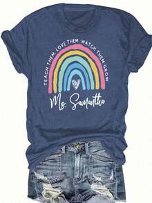 Women's Reading Rainbow Graphic Tee With Book Design Tee, Soft, Heavyweight, Fitted Fit, Print, Graphic, Design, Book, Rainbow Print, For Casual - 藏藍-3 - 查看 9