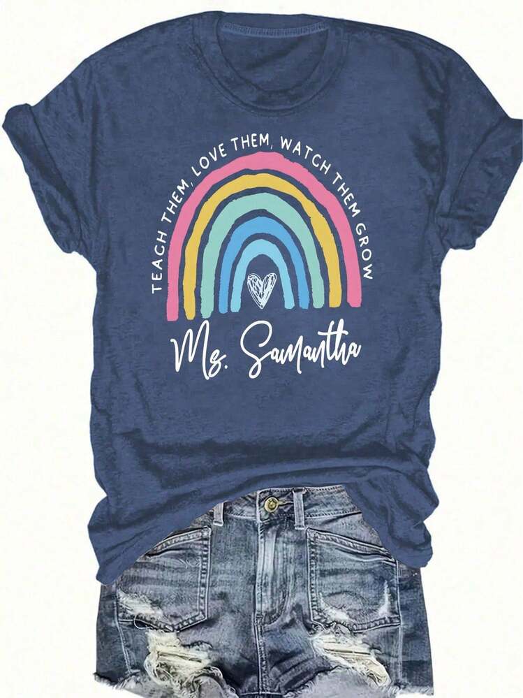 Women's T-Shirt Fitted Tops Print Y2K Crew Neck Tee-Plus Size - Women'S Red T-Shirt - Reading Rainbow Graphic Tee With Book Design - Casual Everyday Shirt For Teachers, Book Lovers - Valentine'S Day & Back To Outfits - Soft Everyday Top, Teacher Apparel, Playful Design, Comfortable Fit-Summer Festival Fashion,  Adult Heavyweight T-Shirt - Xanh hải quân - 3 - Xem 9
