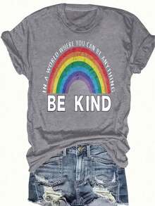 Women's Reading Rainbow Graphic Tee With Book Design Tee, Soft, Heavyweight, Fitted Fit, Print, Graphic, Design, Book, Rainbow Print, For Casual - 灰色-4 - 查看 13
